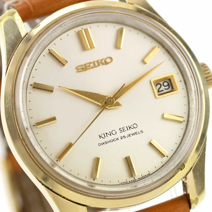 中古 セイコー SEIKO キングセイコー 44KS デイト 手巻き 1967年製 アナログ 腕時計 ブランド メンズ ホワイト キャメル UW-SJ-KS-00012