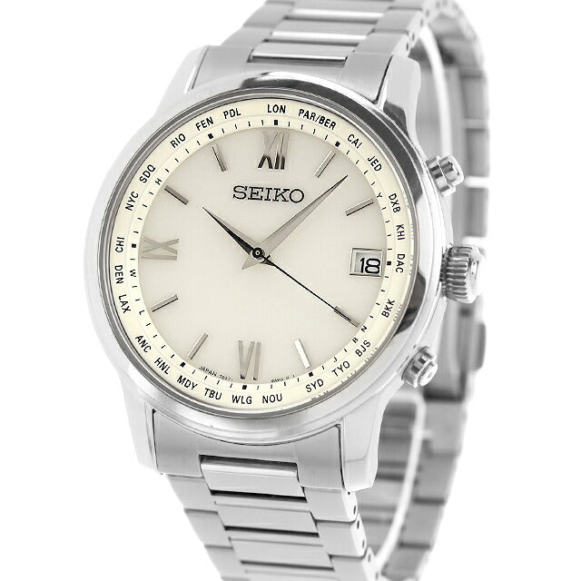 中古 セイコー SEIKO ブライツ ソーラー電波 薄型 クラシック SAGZ095 アナログ 腕時計 ブランド メンズ ホワイト 白 UW-SJ-OT-00024