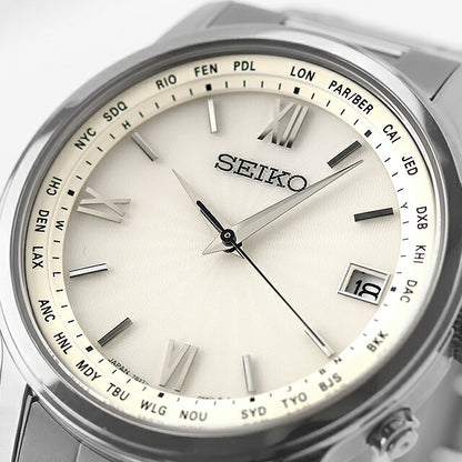 中古 セイコー SEIKO ブライツ ソーラー電波 薄型 クラシック SAGZ095 アナログ 腕時計 ブランド メンズ ホワイト 白 UW-SJ-OT-00024