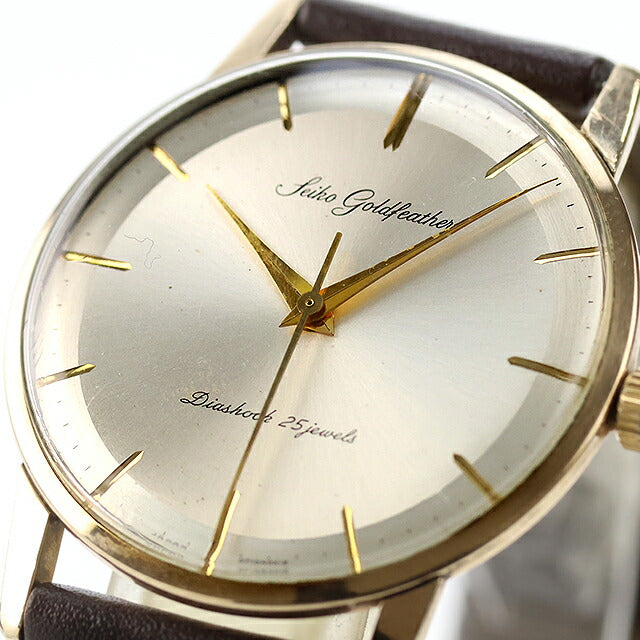 美品 稼働品 セイコー メンズ 腕時計 デイト ヴィンテージ 14KGF 中古 セイコー SEIKO セイコー ゴールドフェザー 15008E 手巻き 14KGF