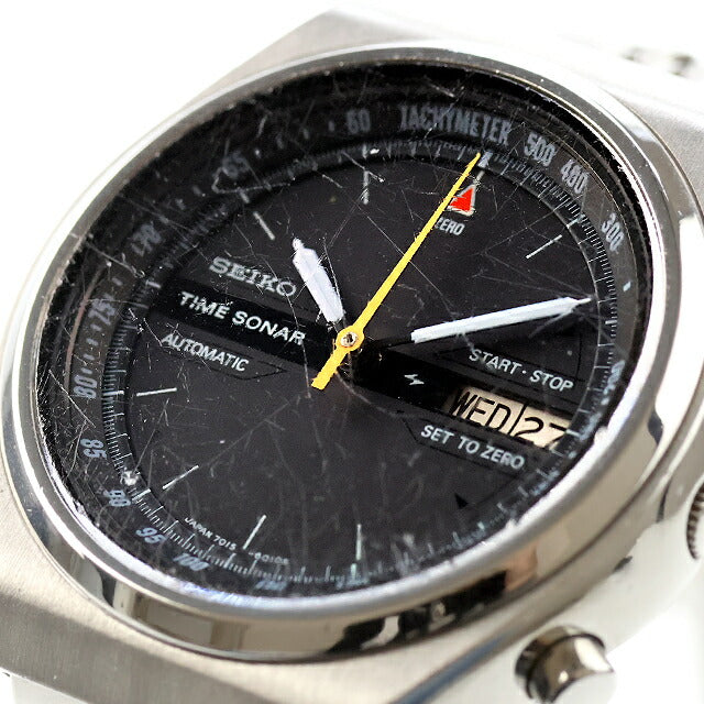 Used, OHed, Rare Model Seiko Seiko Time Sonar Flyback Chronograph 7015 7015-6010 Analog Watch Men&
