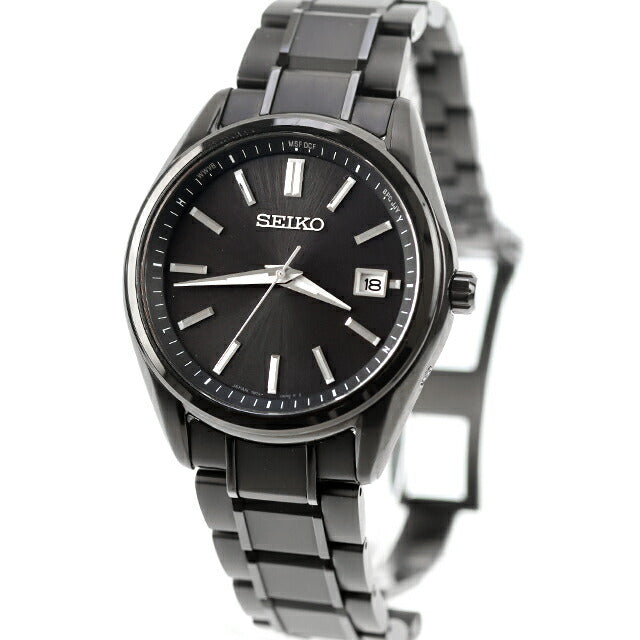中古 セイコー SEIKO セイコーセレクション ソーラー電波 チタン 薄型 オールブラック SBTM343 アナログ 腕時計 ブランド メンズ ブラック UW-SJ-OT-00063