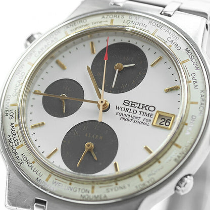 中古 セイコー SEIKO ワールドタイム アラーム GMT 1999年製 5T52-7A00 アナログ 腕時計 ブランド メンズ ホワイト UW-SJ-OT-00080