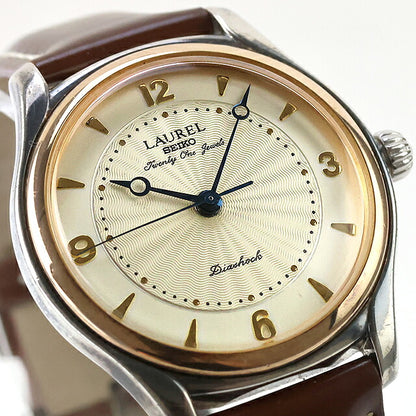 中古 OH済 セイコー SEIKO ローレル 復刻 手巻き 4S24-0030 K18PGベゼル SV925 スターリング 銀無垢 1995年10月製 4S24-0030 アナログ 腕時計 ブランド メンズ UW-SJ-OT-00086