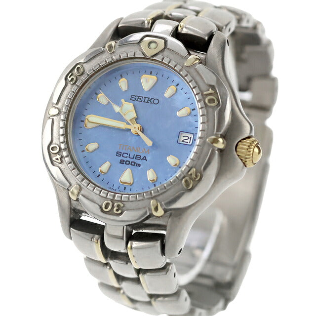 中古 セイコー SEIKO スキューバ 200M チタン ダイバーズ シェルダイヤル MOP 7N35-6120 1998年9月製 7N35-6120 アナログ 腕時計 ブランド メンズ ブルー UW-SJ-PX-00081