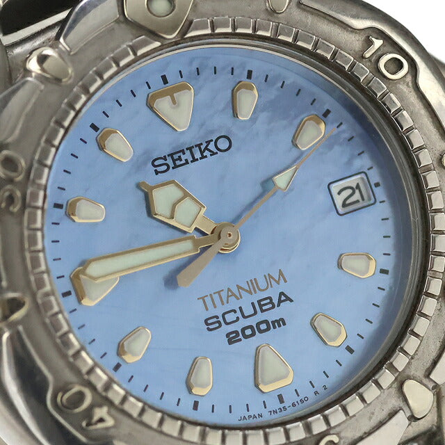 中古 セイコー SEIKO スキューバ 200M チタン ダイバーズ シェルダイヤル MOP 7N35-6120 1998年9月製 7N35-6120 アナログ 腕時計 ブランド メンズ ブルー UW-SJ-PX-00081