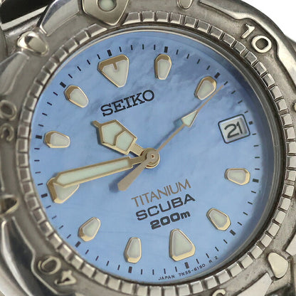 中古 セイコー SEIKO スキューバ 200M チタン ダイバーズ シェルダイヤル MOP 7N35-6120 1998年9月製 7N35-6120 アナログ 腕時計 ブランド メンズ ブルー UW-SJ-PX-00081