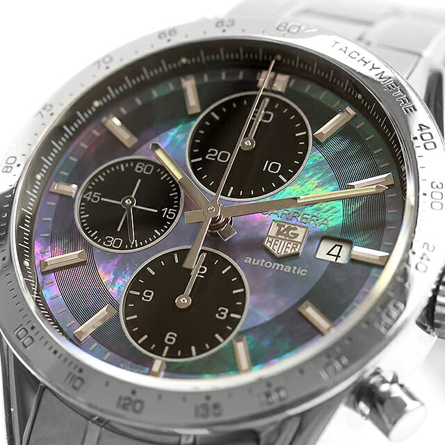 中古 タグ・ホイヤー TAG Heuer カレラ タキメーター クロノグラフ ムーンパール 世界限定3000本 ブラックシェル CV201P.BA0794 腕時計 メンズ UW-TH-CR-00012