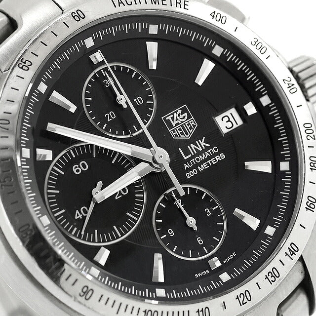 中古 タグ・ホイヤー TAG Heuer リンク タキメーター クロノグラフ 200m防水 ブラック文字盤 CJF2110.BA0594 アナログ 腕時計 ブランド メンズ UW-TH-LK-00001
