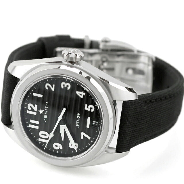 中古 超美品 ゼニス ZENITH パイロット オートマティック エル・プリメロ 替えベルト付属 アナログ 腕時計 ブランド メンズ ブラック UW-ZE-PL-00001