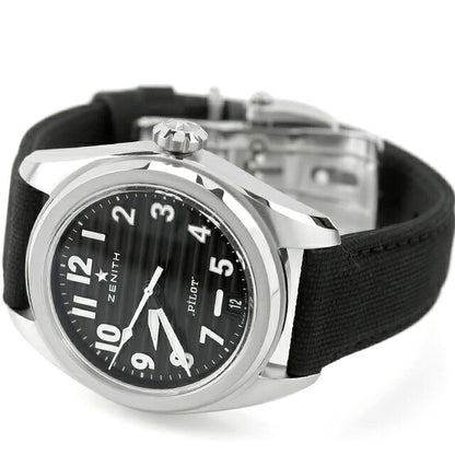 中古 超美品 ゼニス ZENITH パイロット オートマティック エル・プリメロ 替えベルト付属 アナログ 腕時計 ブランド メンズ ブラック UW-ZE-PL-00001