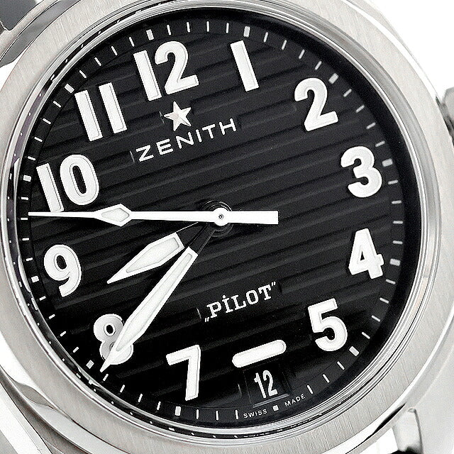 中古 超美品 ゼニス ZENITH パイロット オートマティック エル・プリメロ 替えベルト付属 アナログ 腕時計 ブランド メンズ ブラック UW-ZE-PL-00001