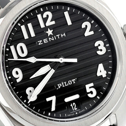中古 超美品 ゼニス ZENITH パイロット オートマティック エル・プリメロ 替えベルト付属 アナログ 腕時計 ブランド メンズ ブラック UW-ZE-PL-00001