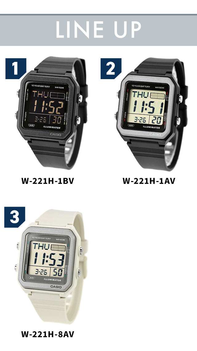 Casio Standard Quartz Battery Operated W-221H Unisex Chipkashi Men&
