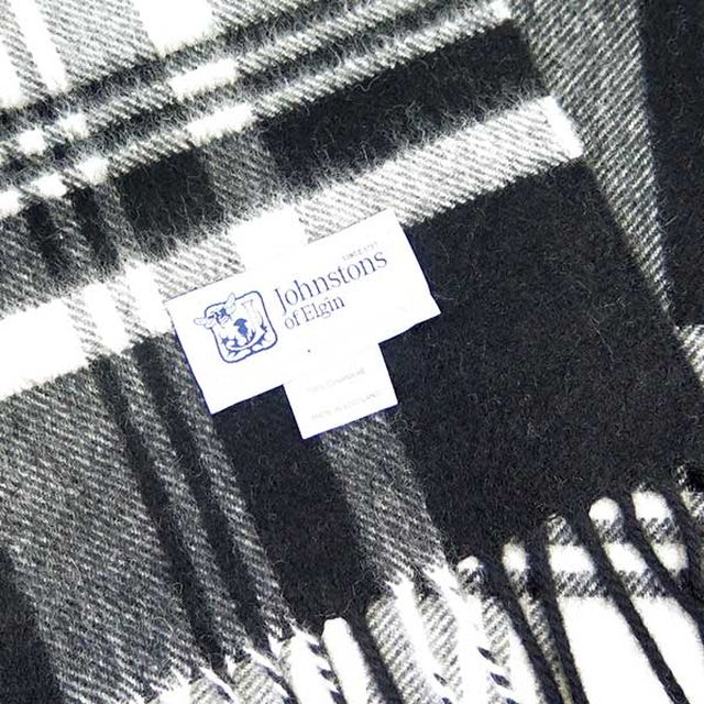 ジョンストンズ JOHNSTONS マフラー WA000056 KU0079 ブラック ホワイト BLACK＆WHITE STEWART ブラック WQ00030202