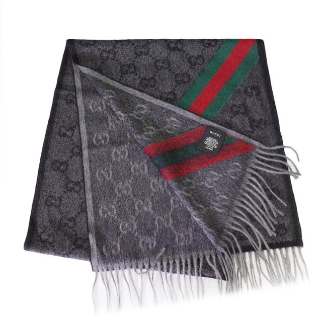 グッチ GUCCI マフラー GG柄 メンズ レディース 570603 3G200 1466 ブラック グレー WQ00035925