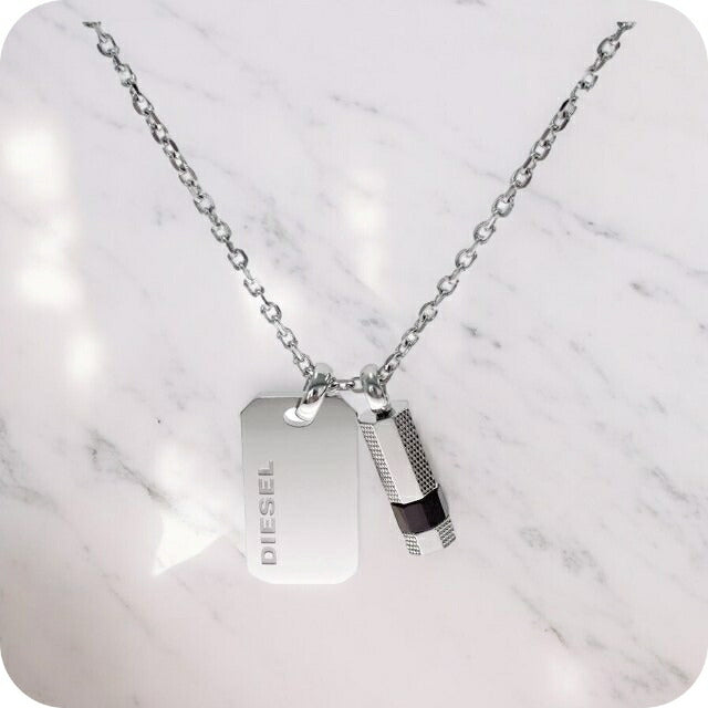 ディーゼル DIESEL チャーム ネックレス ブレイブマン メンズ レディース DX1156040 ロゴプレート ボルト シルバー ブラック WQ00039304