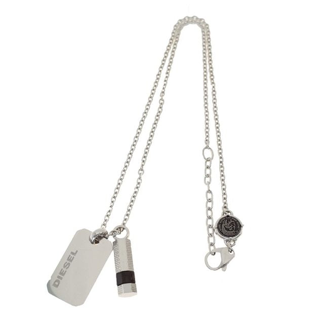 ディーゼル DIESEL チャーム ネックレス ブレイブマン メンズ レディース DX1156040 ロゴプレート ボルト シルバー ブラック WQ00039304