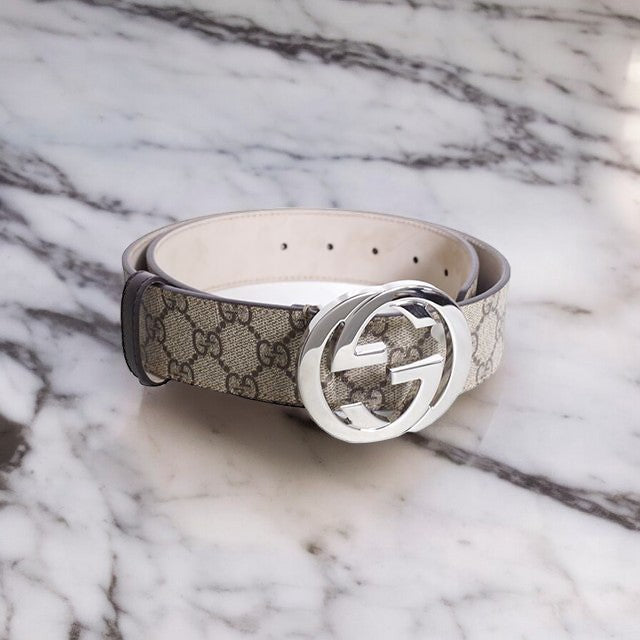 グッチ GUCCI ベルト メンズ 411924-KGDHN-9643-100 GGスプリームキャンバス ベージュ　ブラウン　シルバー WQ00039512