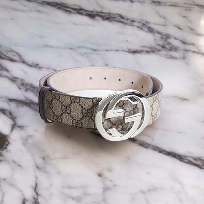 グッチ GUCCI ベルト メンズ 411924-KGDHN-9643-100 GGスプリームキャンバス ベージュ　ブラウン　シルバー WQ00039512
