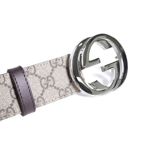 グッチ GUCCI ベルト メンズ 411924-KGDHN-9643-100 GGスプリームキャンバス ベージュ　ブラウン　シルバー WQ00039512