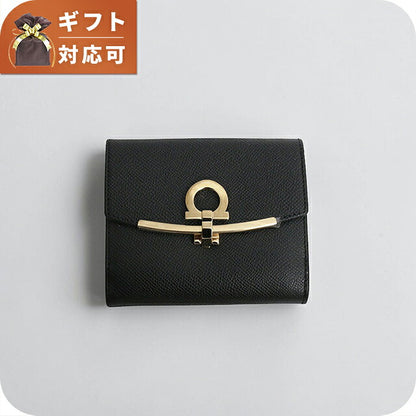 フェラガモ FERRAGAMO 二つ折り財布 二折財布 22C-877-0673998 ガンチーニ レディース ウォレット ブラック WQ00042557