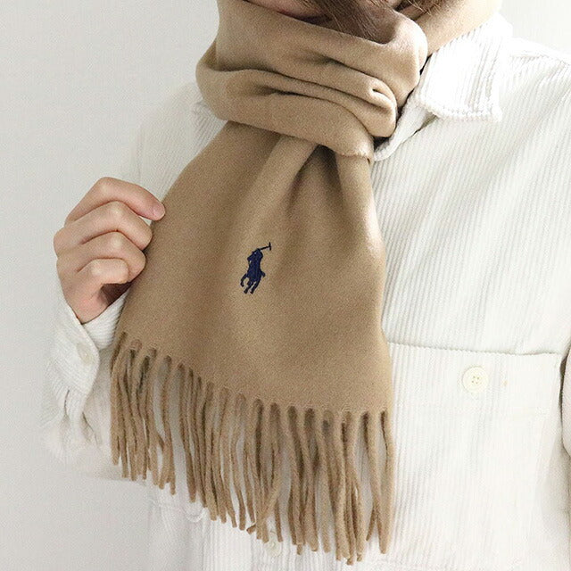 ポロラルフローレン POLO RALPH LAUREN マフラー PC0476-220 メンズ レディース HONEY BROWN ベージュ ネイビー刺繍 WQ00044596