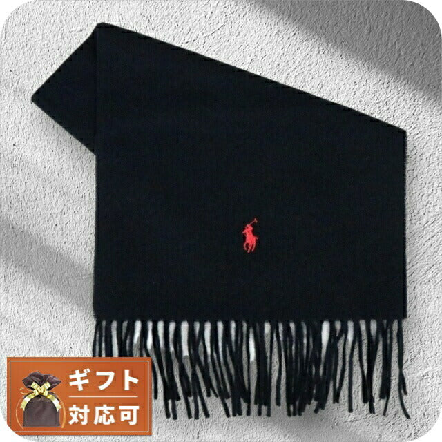 ポロラルフローレン POLO RALPH LAUREN マフラー PC0476-001 メンズ レディース BLACK ブラック レッド刺繍 WQ00044597