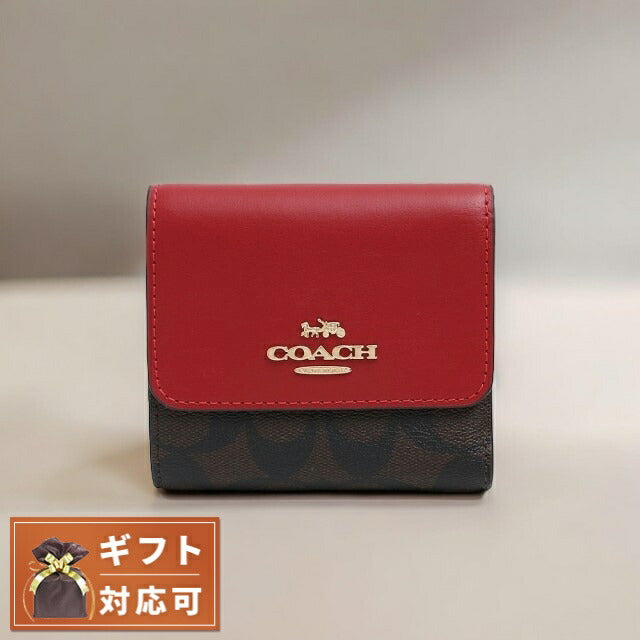 コーチ COACH 三つ折り財布 CE930-IMRVQ レディース シグネチャー SIGNATURE ダークブラウン/レッド WQ00050538