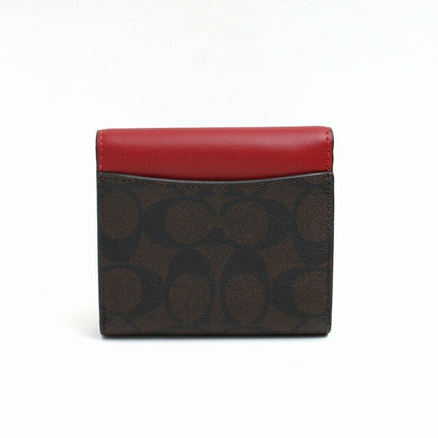 コーチ COACH 三つ折り財布 CE930-IMRVQ レディース シグネチャー SIGNATURE ダークブラウン/レッド WQ00050538