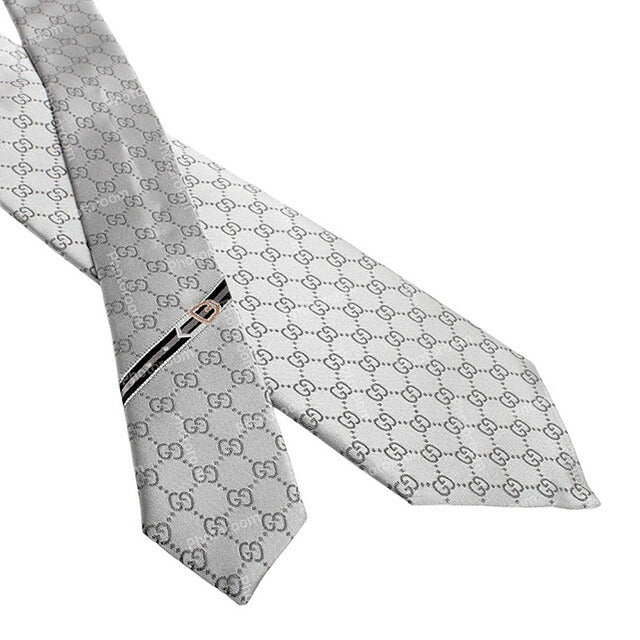 イタリア製 極上ウール ダブルスーツ × GUCCI GG柄 ネクタイコーデ グッチ GUCCI ネクタイ 456520-4B002-1962 メンズ ライトグレー