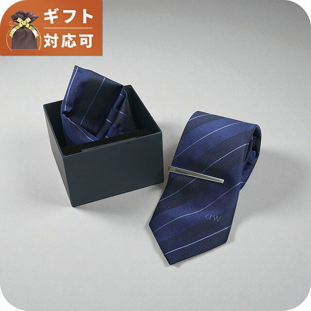 ダニエルウェリントン DANIEL WELLINGTON ネクタイ＆チーフ＆タイバー ３点セット DW02800005 メンズ ネイビー ネクタイ WQ00055703