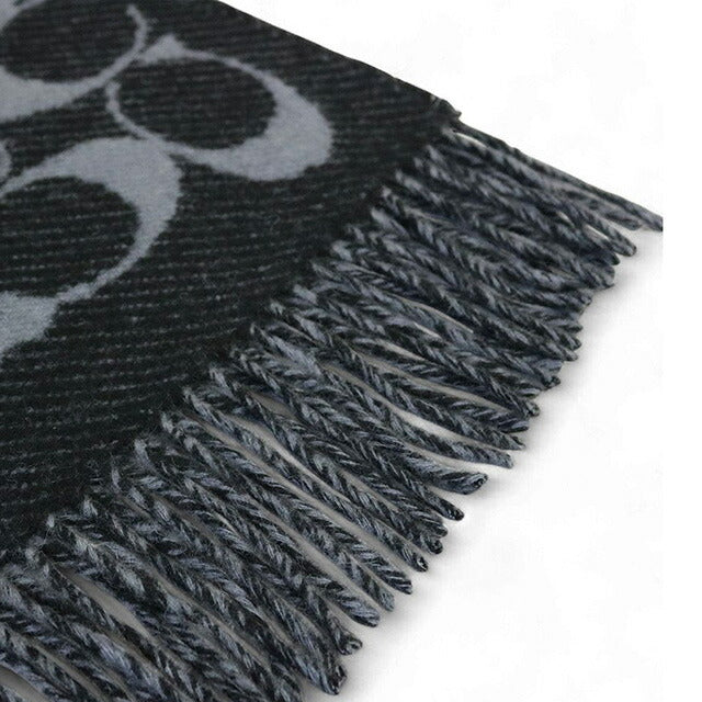 COACH ロゴパターン マフラー ブラック/グレー コーチ カシミヤ混 ロゴマフラー送料無料 キャップ、マフラ- ポロ、T