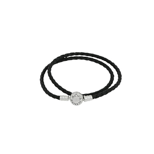 パンドラ PANDORA Moments Double Black Leather Bracelet ブレスレット 590745cbk-d2 ユニセックス ブラック WQ00057584