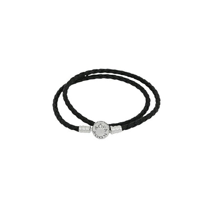 パンドラ PANDORA Moments Double Black Leather Bracelet ブレスレット 590745cbk-d2 ユニセックス ブラック WQ00057584