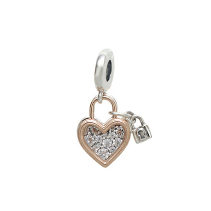 パンドラ PANDORA Heart Padlock Double Dangle Charm ブレスレットチャームダングルチャームレディース 780087c01 シルバー ローズゴールド WQ00058328