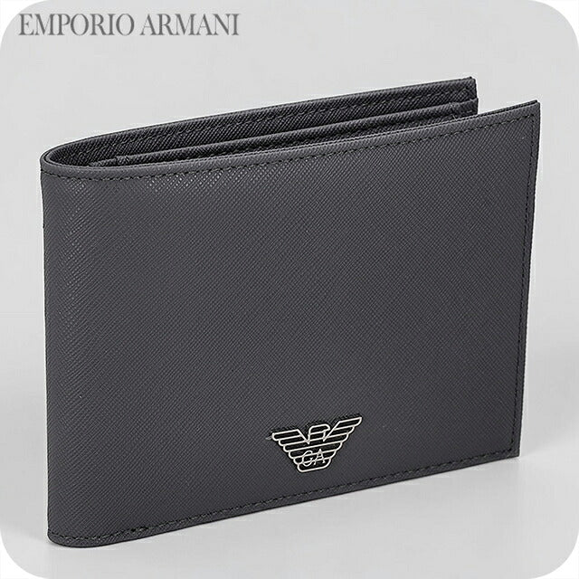 エンポリオ・アルマーニ 二つ折り財布 二折財布 コンパクト メンズ ブランド EMPORIO ARMANI China Y4R165-Y138E UA083 グレー ウォレット 高級 おしゃれ プレゼント 実用的