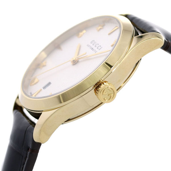 グッチ 時計 Gタイムレス 38mm 自動巻き 機械式 メンズ レディース 腕時計 ブランド YA126470A G-TIMELESS シルバー ダークブラウン 革ベルト YA126470A
